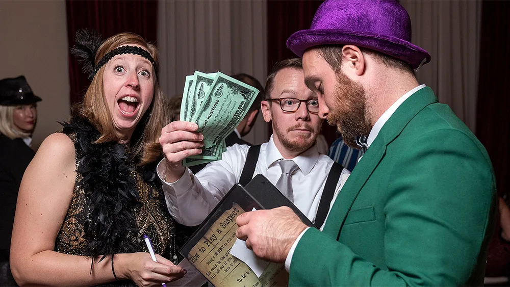 Guests enjoying a San Jose murder mystery party